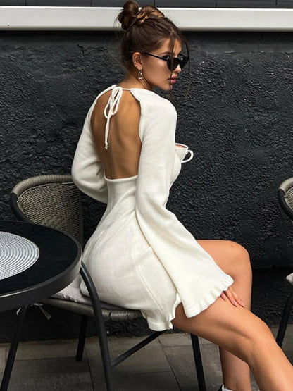 Long Sleeve Backless Sweater Dress