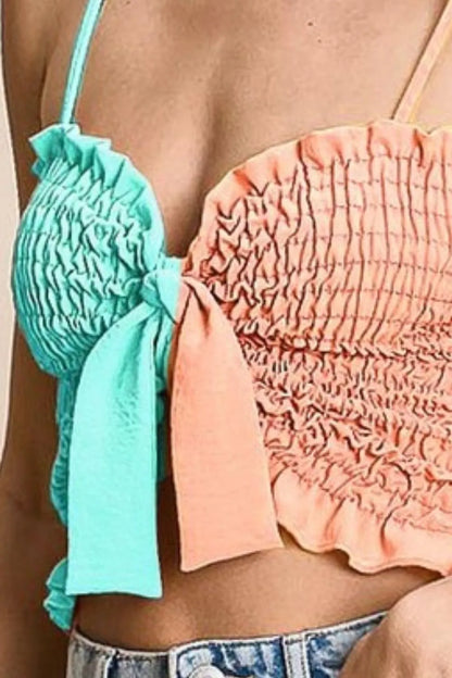 Woven Color Block Ribbon Bra Top