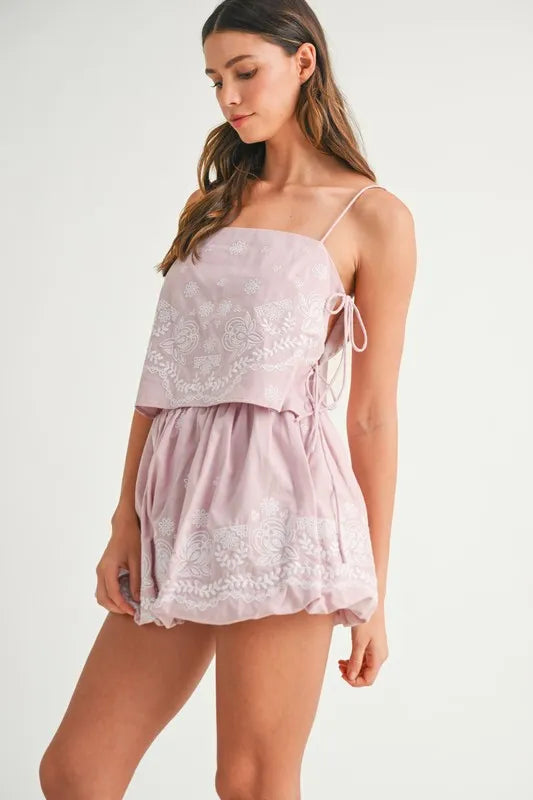 Embroidered Crop Cami Mini Skirt Set