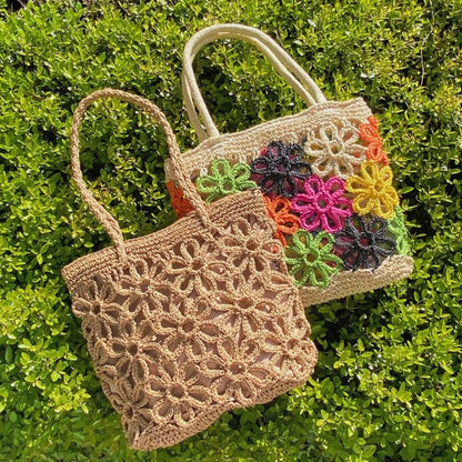 Flower power straw tote, view 5