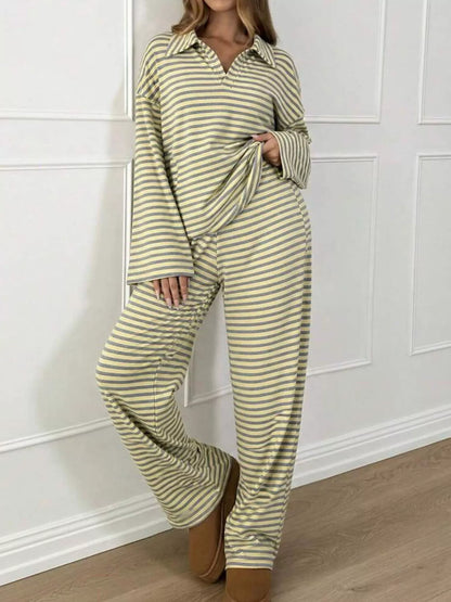 Striped polo top and pants set, view 18