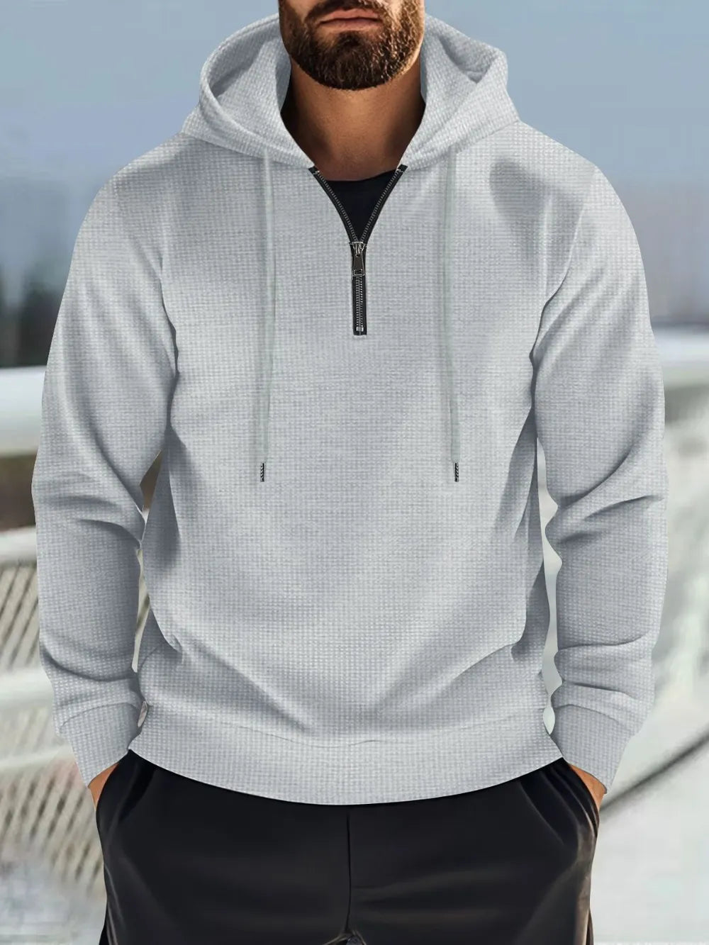 Men's Full Size Quarter Zip Drawstring Hoodie