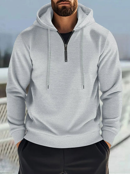 Men's Full Size Quarter Zip Drawstring Hoodie