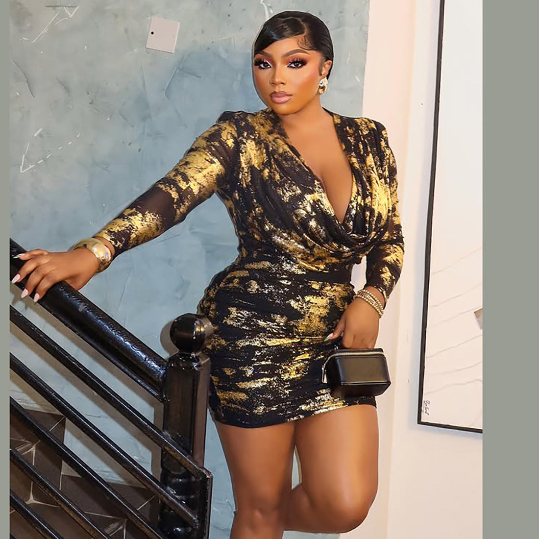 Low cut ice silk tight fitting dress