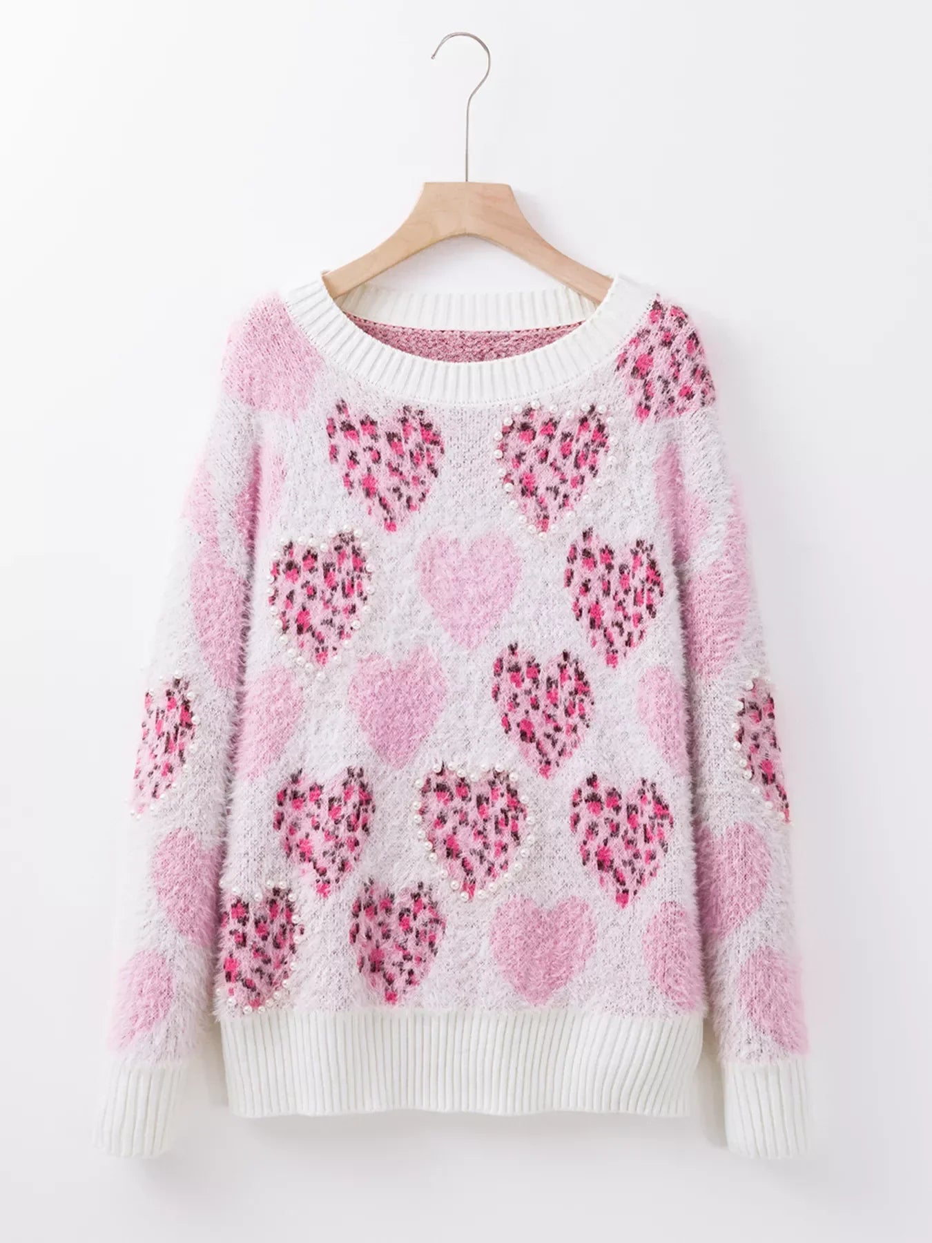 Ribbed Trim Fuzzy Sweater