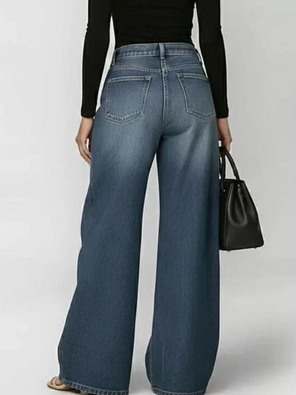 Wide Leg Jeans with Eyelet Details
