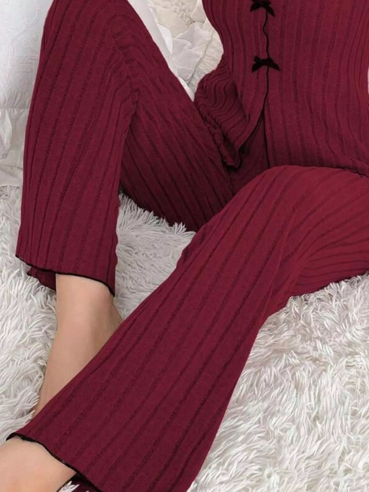 Contrast Bow Detail Top and Pants Lounge Set