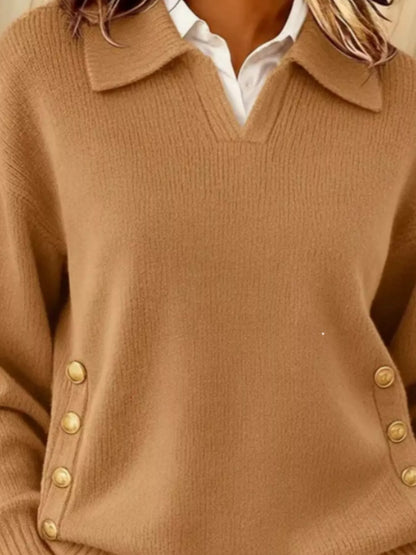Plus Size Decorative Button Dropped Shoulder Sweater