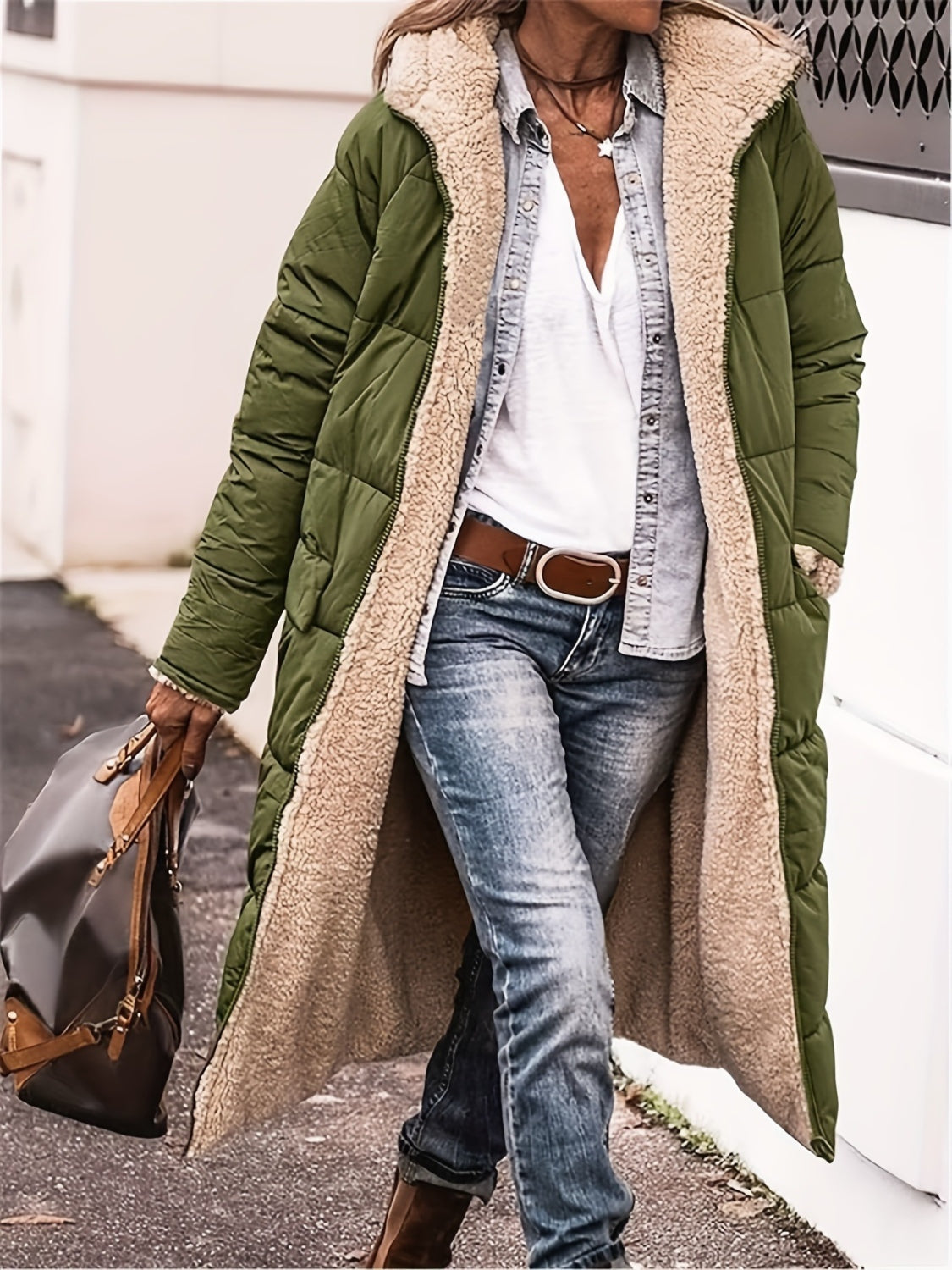 Plus Size Zip Up Hooded Coat