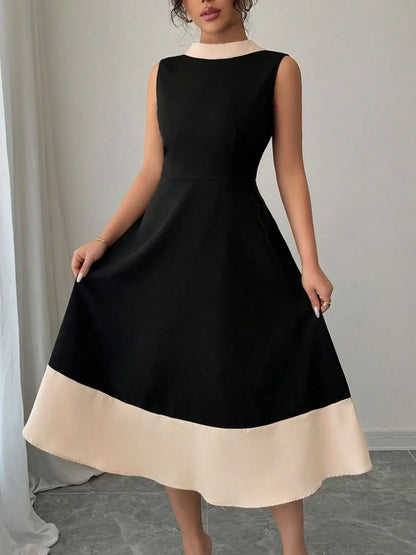 Contrast Trim Sleeveless Midi Dress