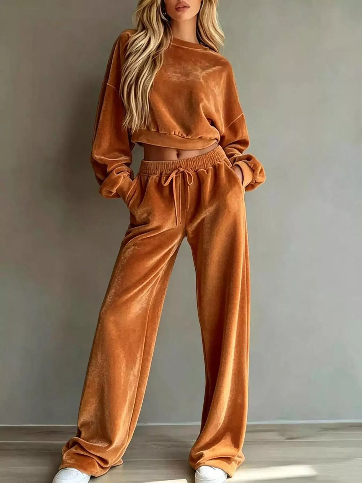 Plus size cropped sweatshirt set, view 7
