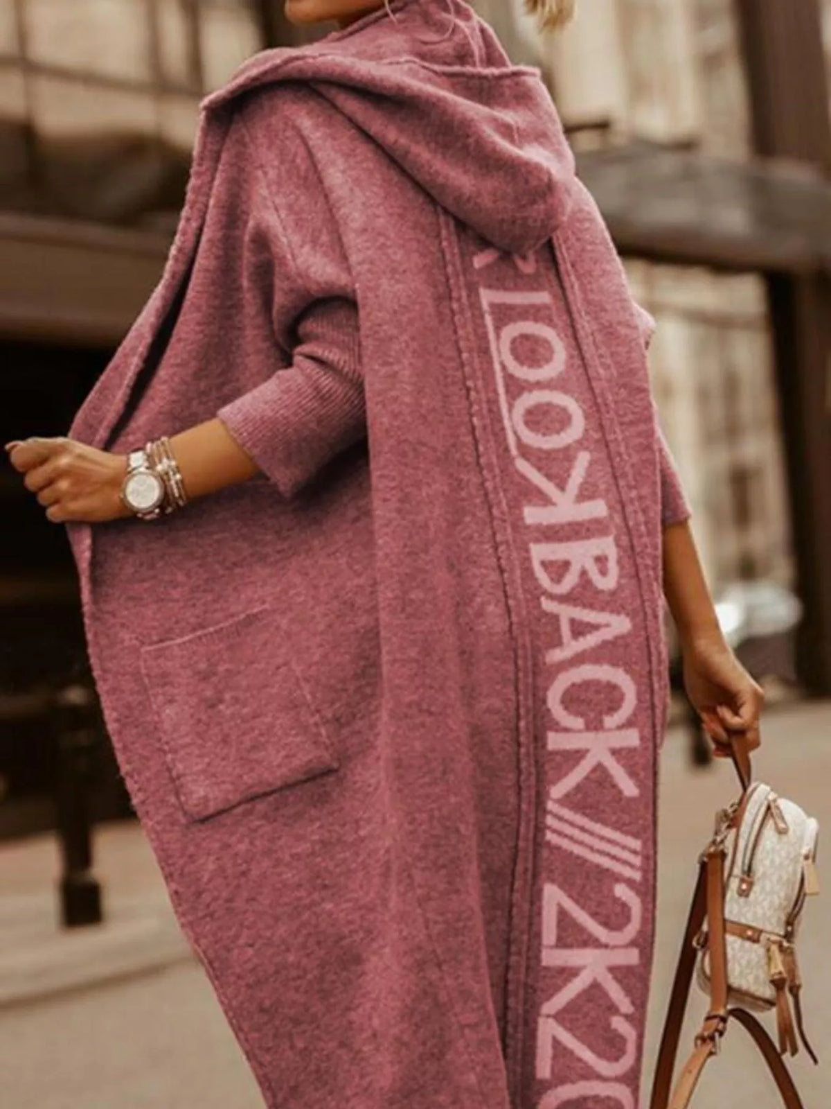 Plus Size Letter Back Hooded Cardigan