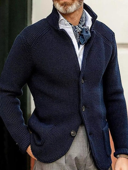 Men's Slim-Fit Knit Stand-Collar Cardigan with Pockets