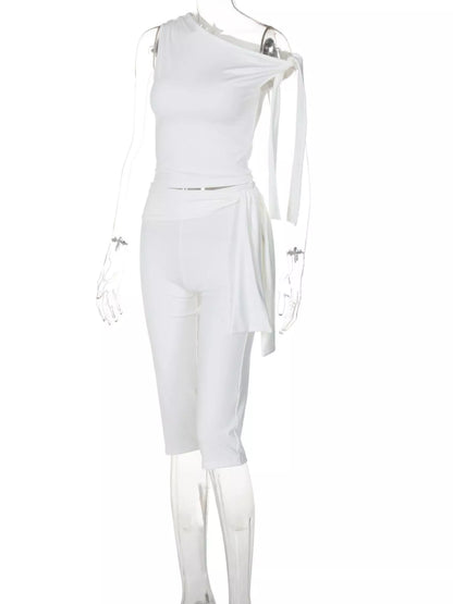 Tied One Shoulder Top and Capris Set