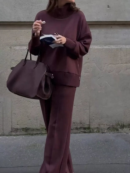 Dropped Shoulder Sweatshirt and Wide-Leg Pants Set