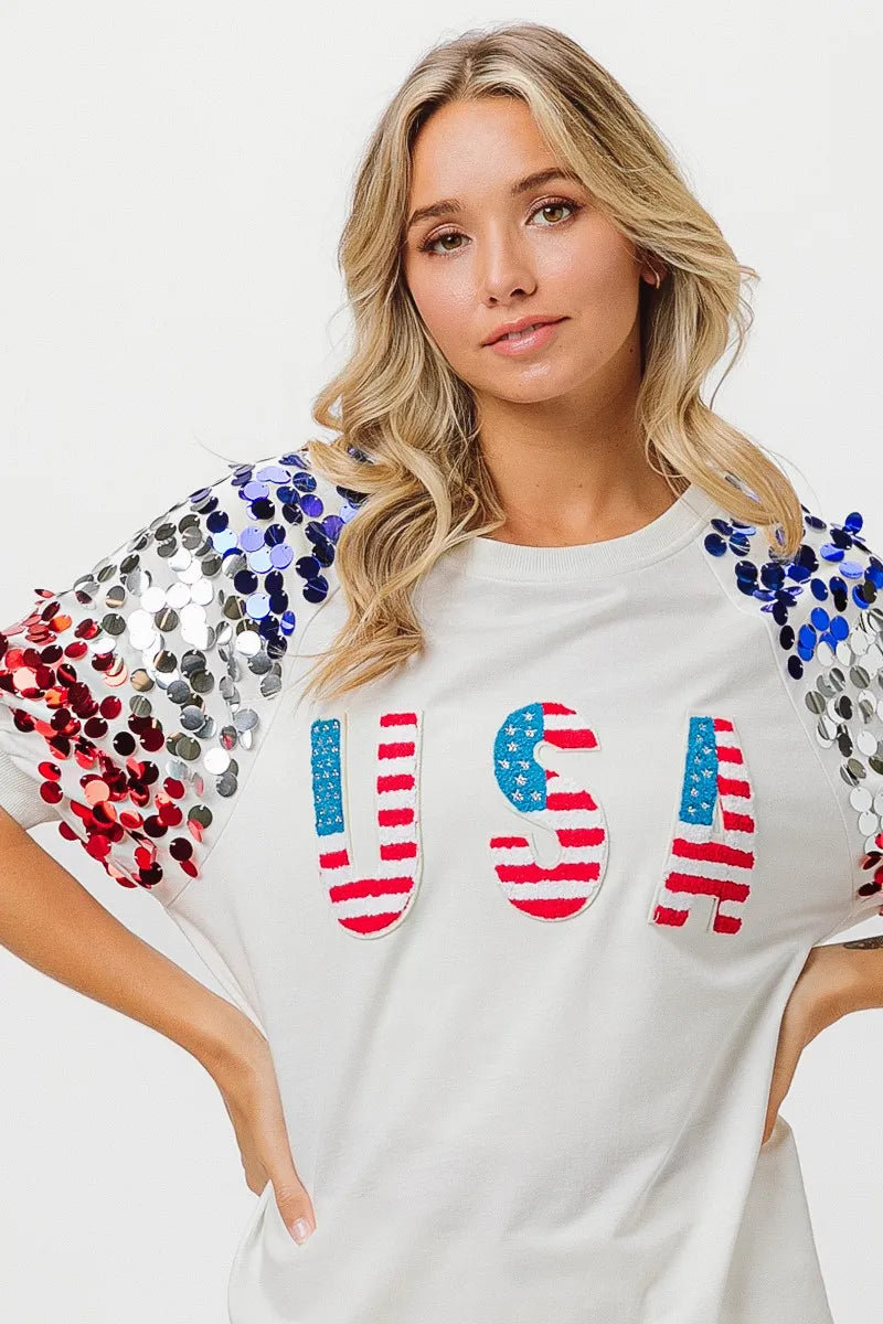 American Flag Sequin Top