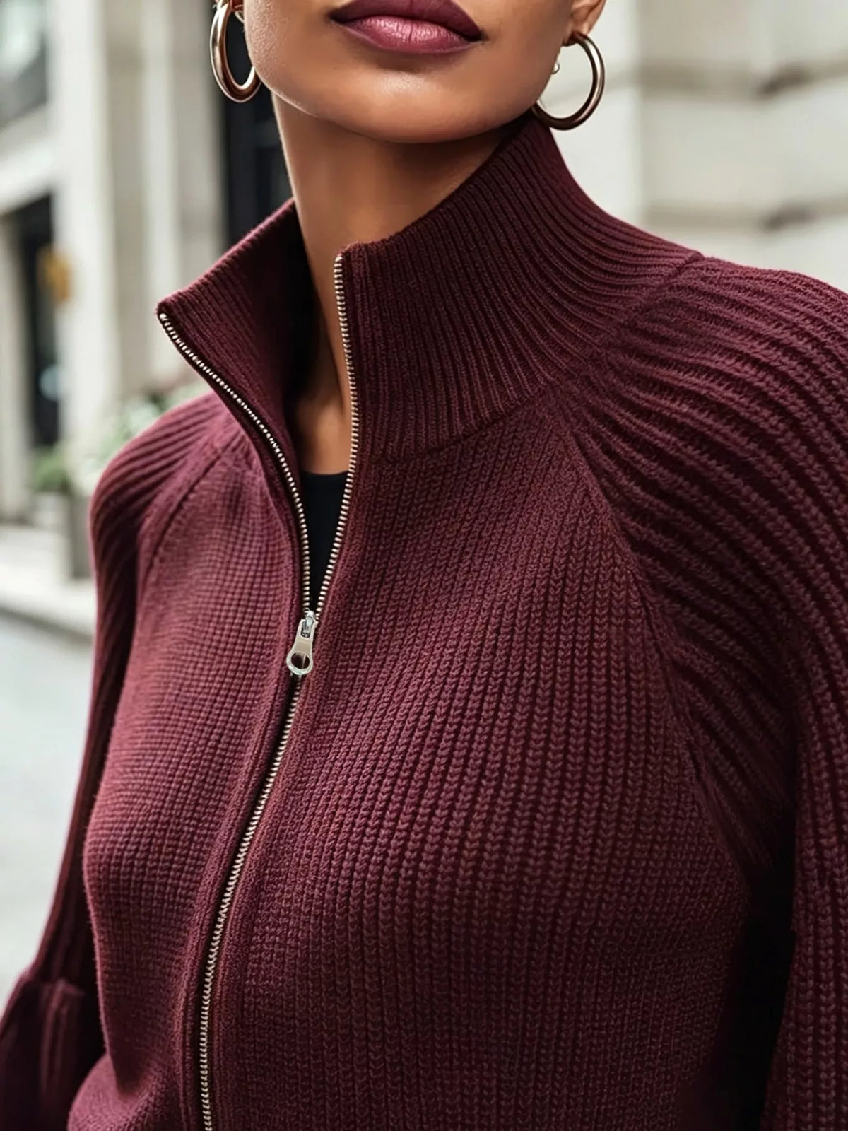 Rib knit zip cardigan, view 5