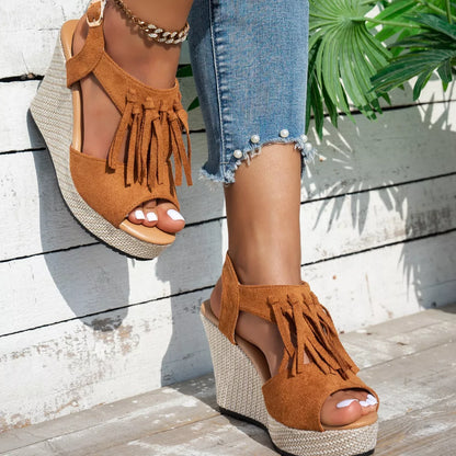 Fringe Platform Wedge Sandals