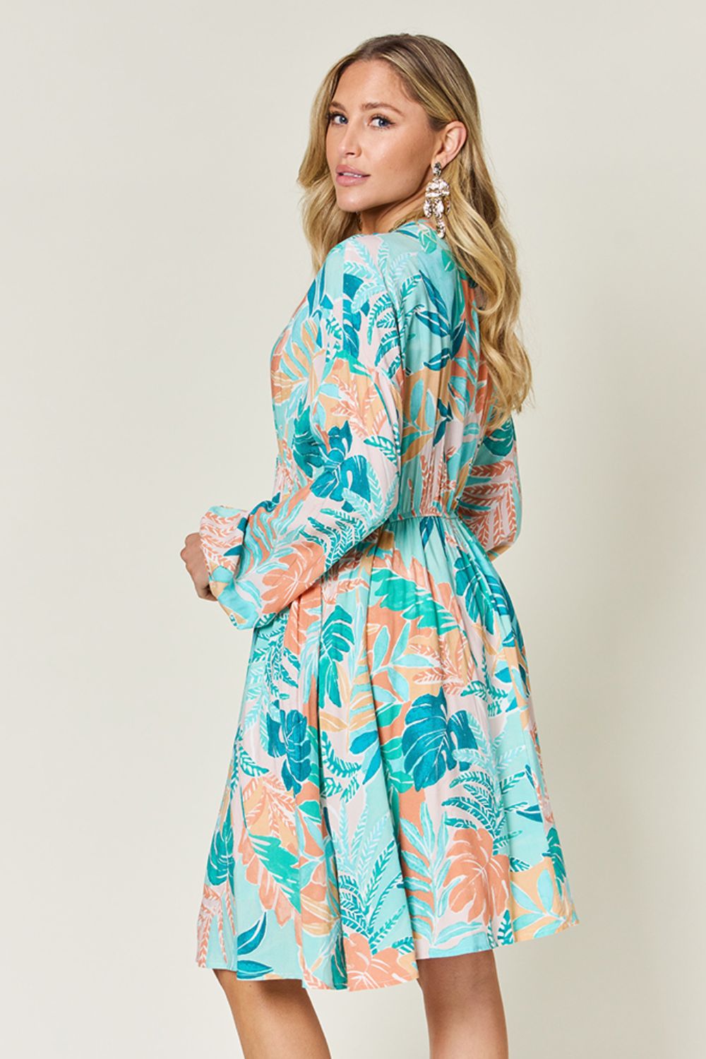 Printed V-Neck Drawstring Dress