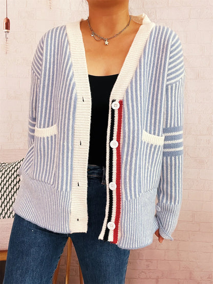 Striped Cardigan with Contrast Trim