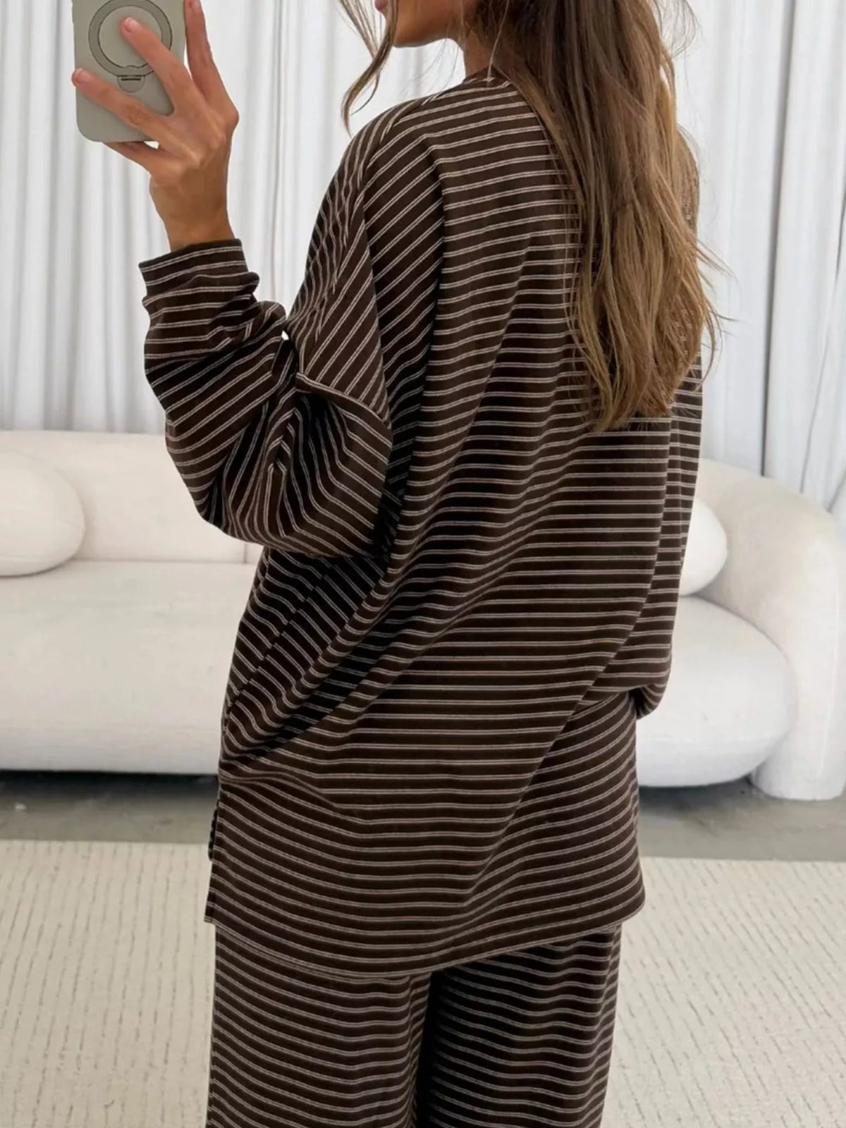 Striped Dropped Shoulder Top & Pants Lounge Set