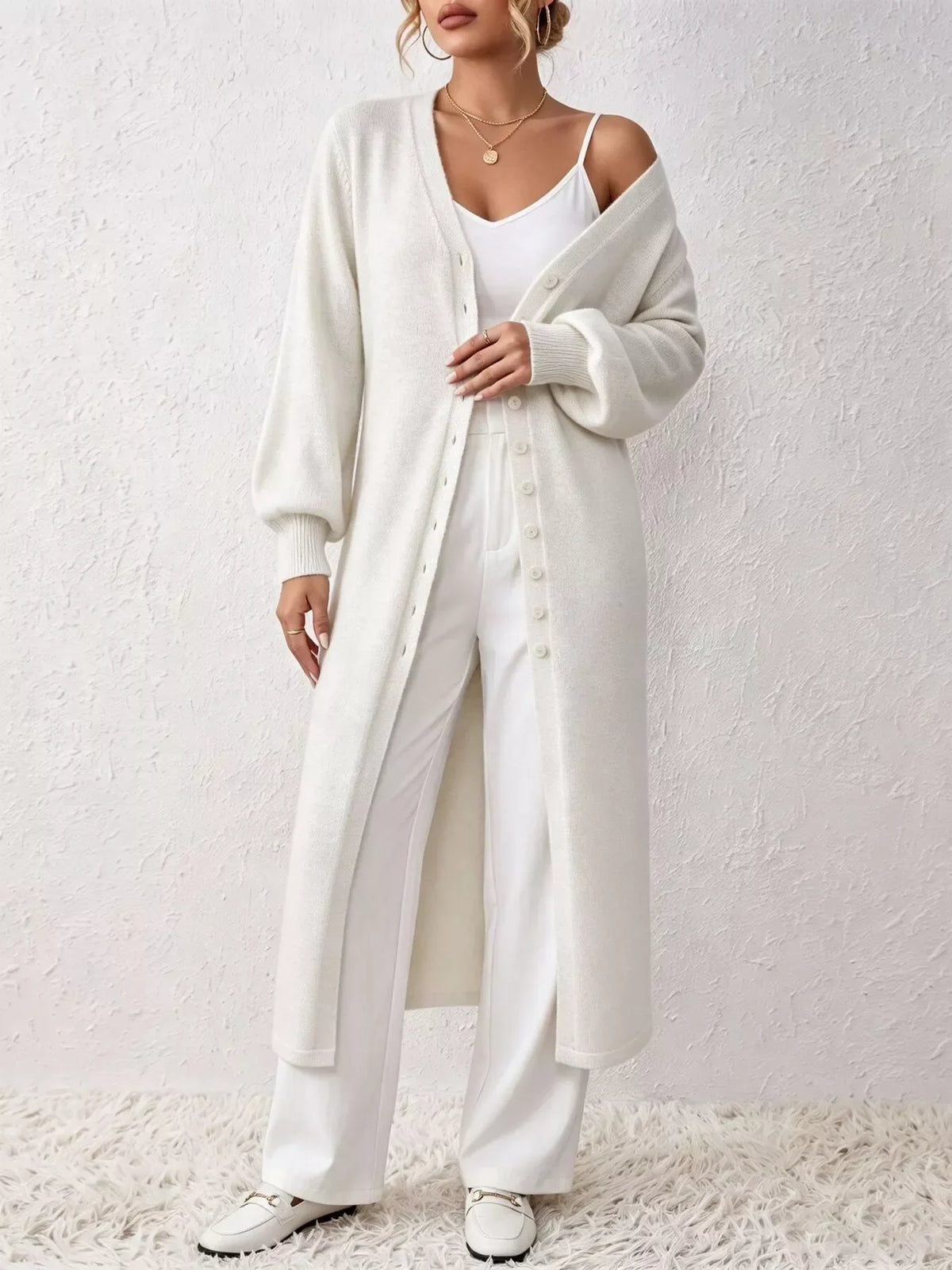 Button Front Long Sleeve Sweater Dress