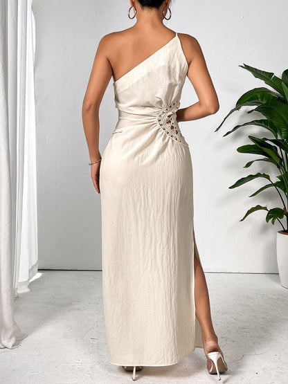 Slit One Shoulder Sleeveless Maxi Dress - MONLANE