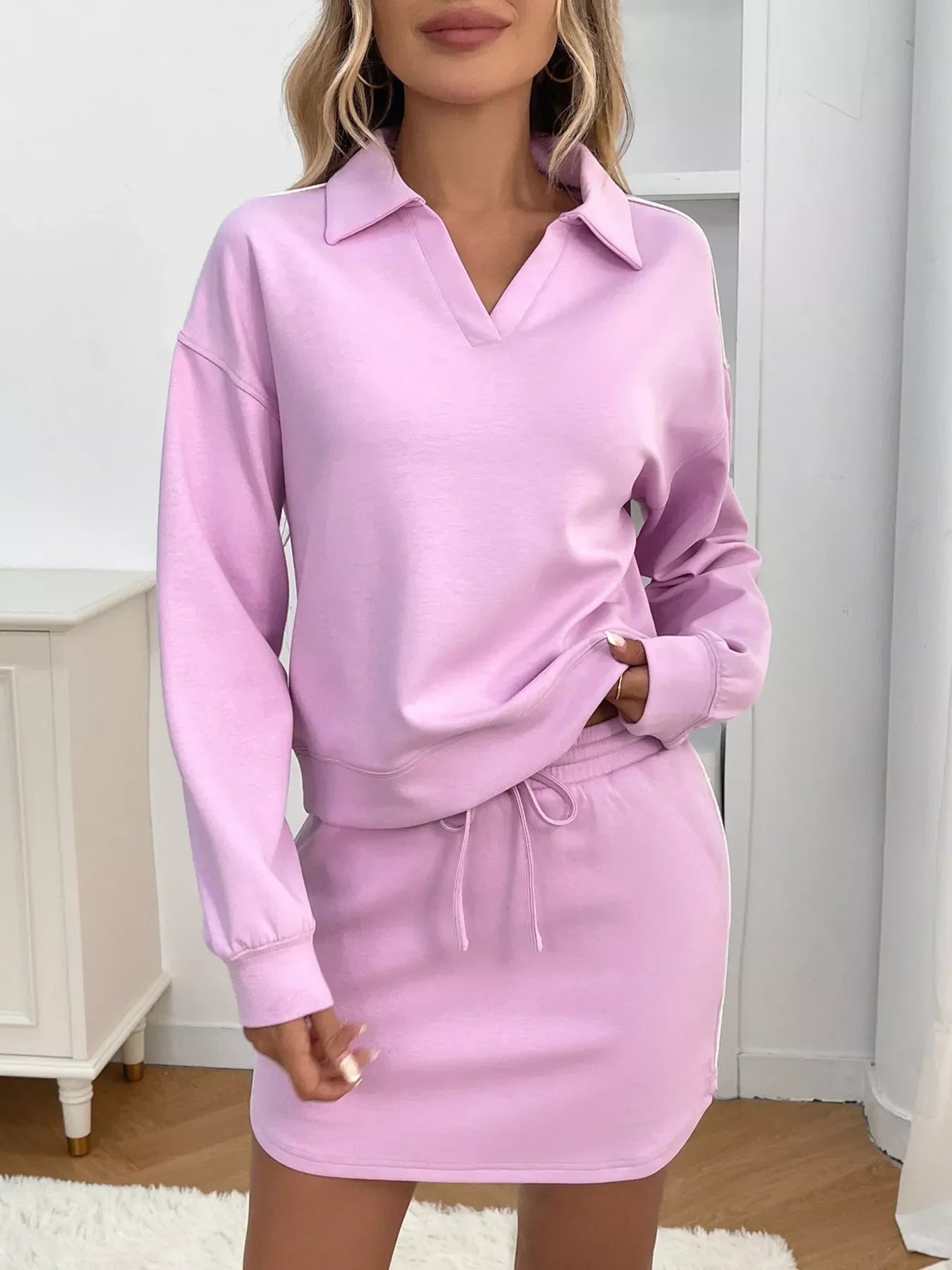 Dropped Shoulder Top and Skirt Set