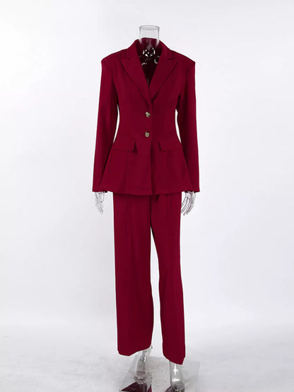 Lapel Collar Blazer and Wide-Leg Pants Set
