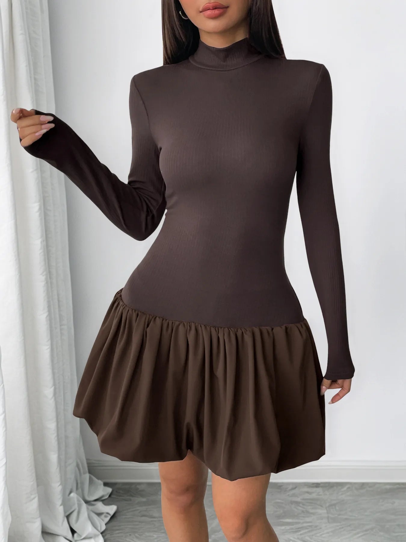 Long Sleeve Bubble Hem Dress