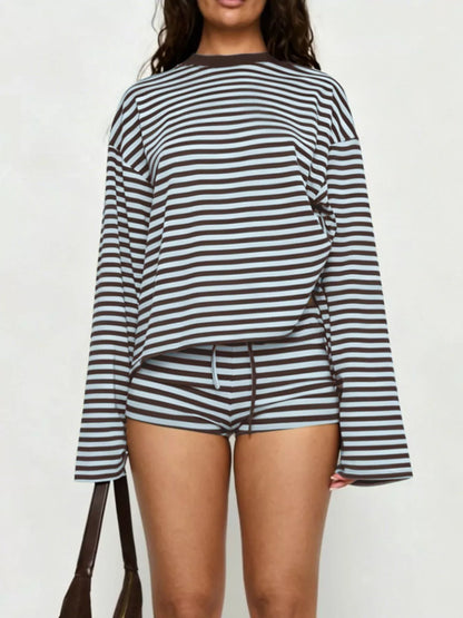 Striped Long-Sleeve Top and Shorts Set