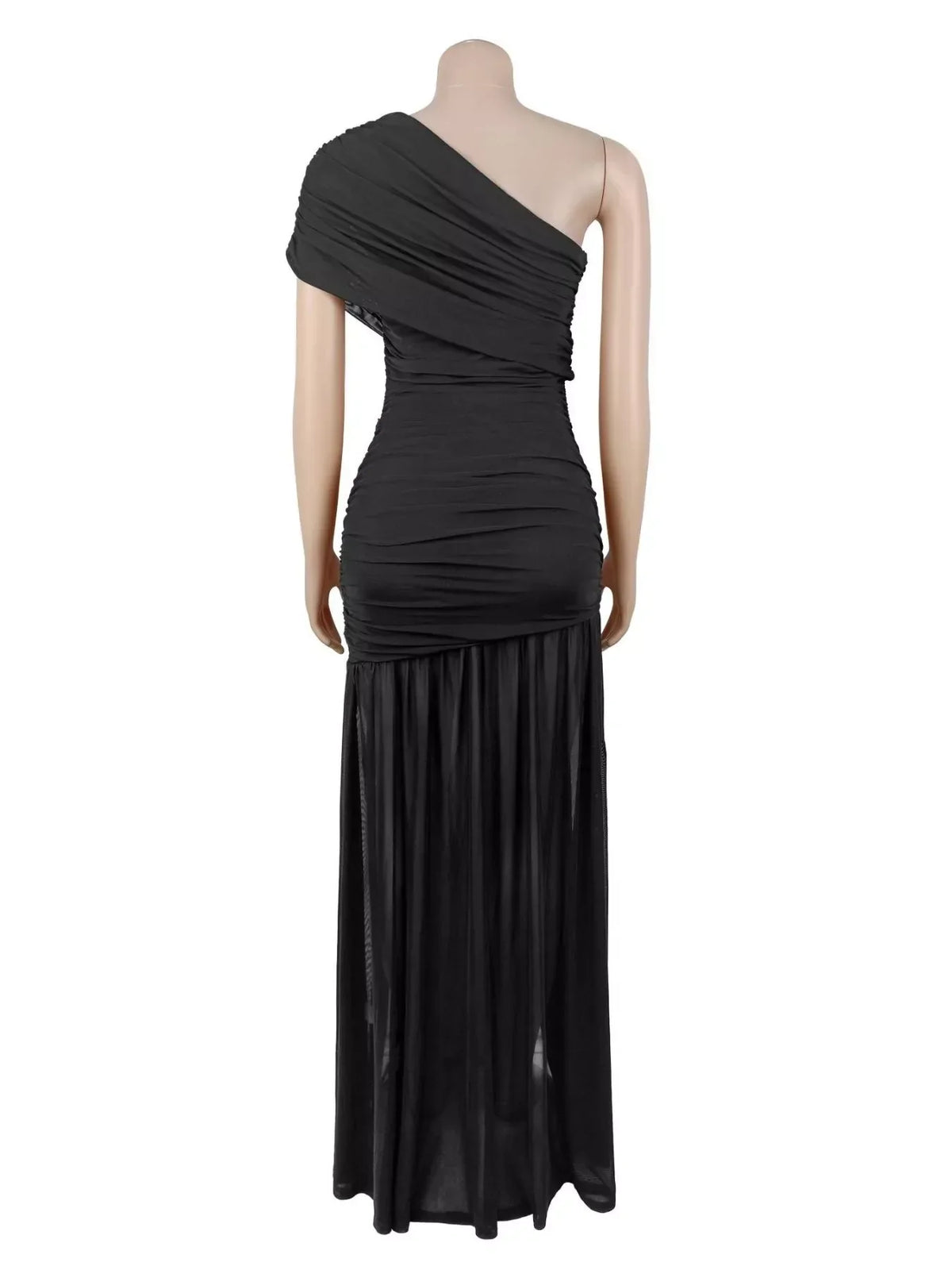 One-Shoulder Ruched High-Slit Evening Dress