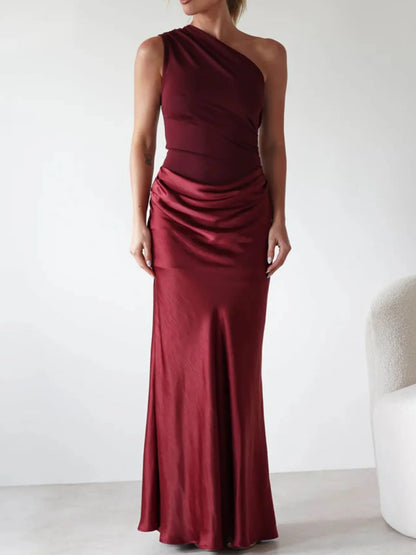 One Shoulder Ruched Bodycon Maxi Dress