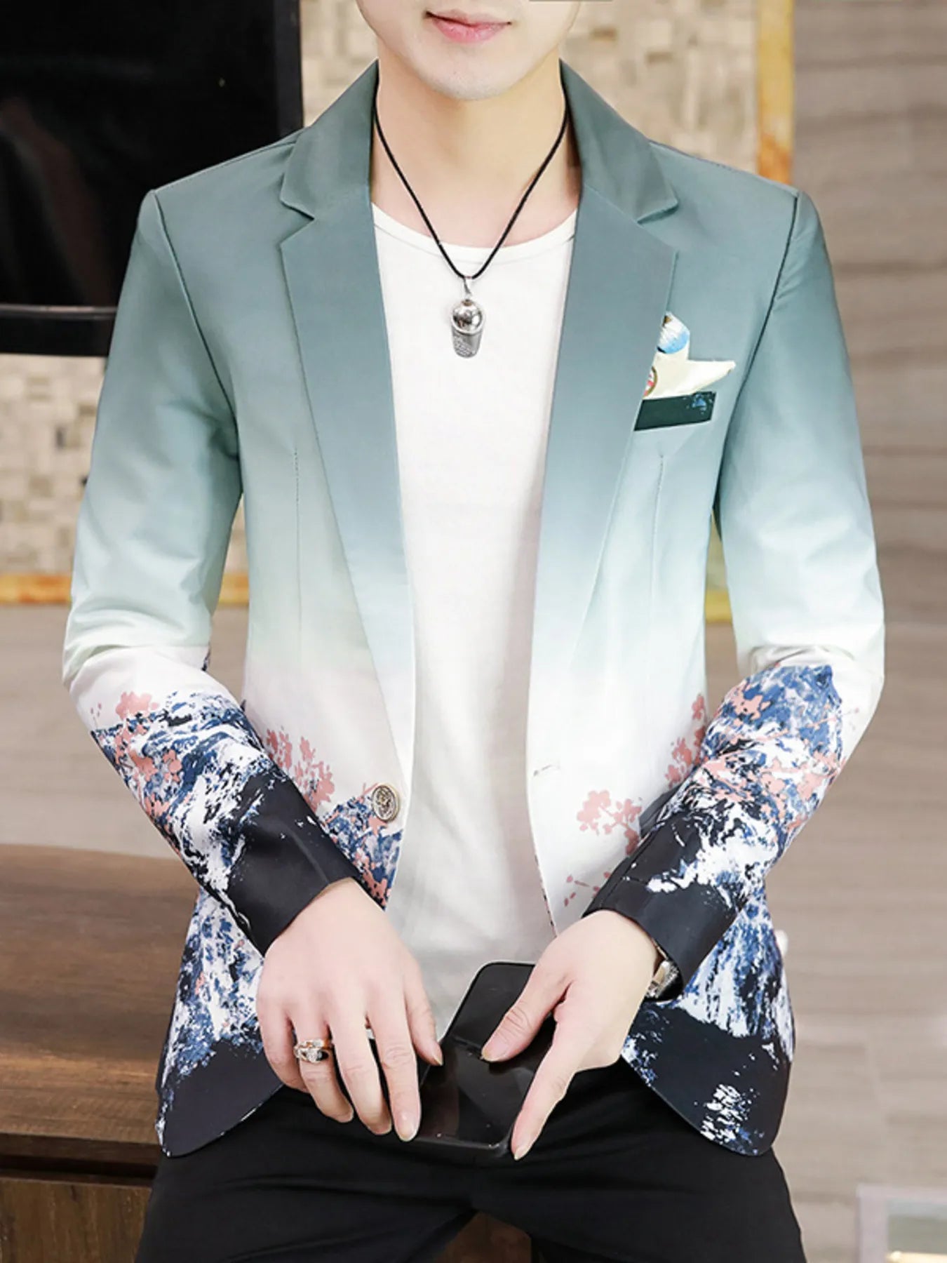 Plus Size Printed Long Sleeve Blazer