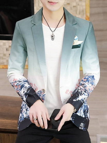 Plus Size Printed Long Sleeve Blazer