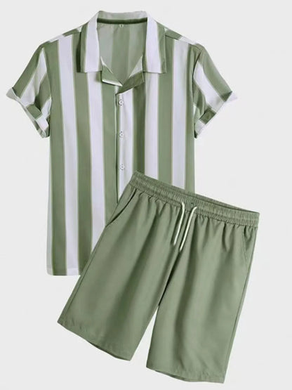 Men's Striped Casual Shirt and Shorts Set