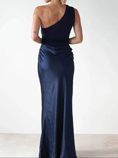 One Shoulder Ruched Bodycon Maxi Dress