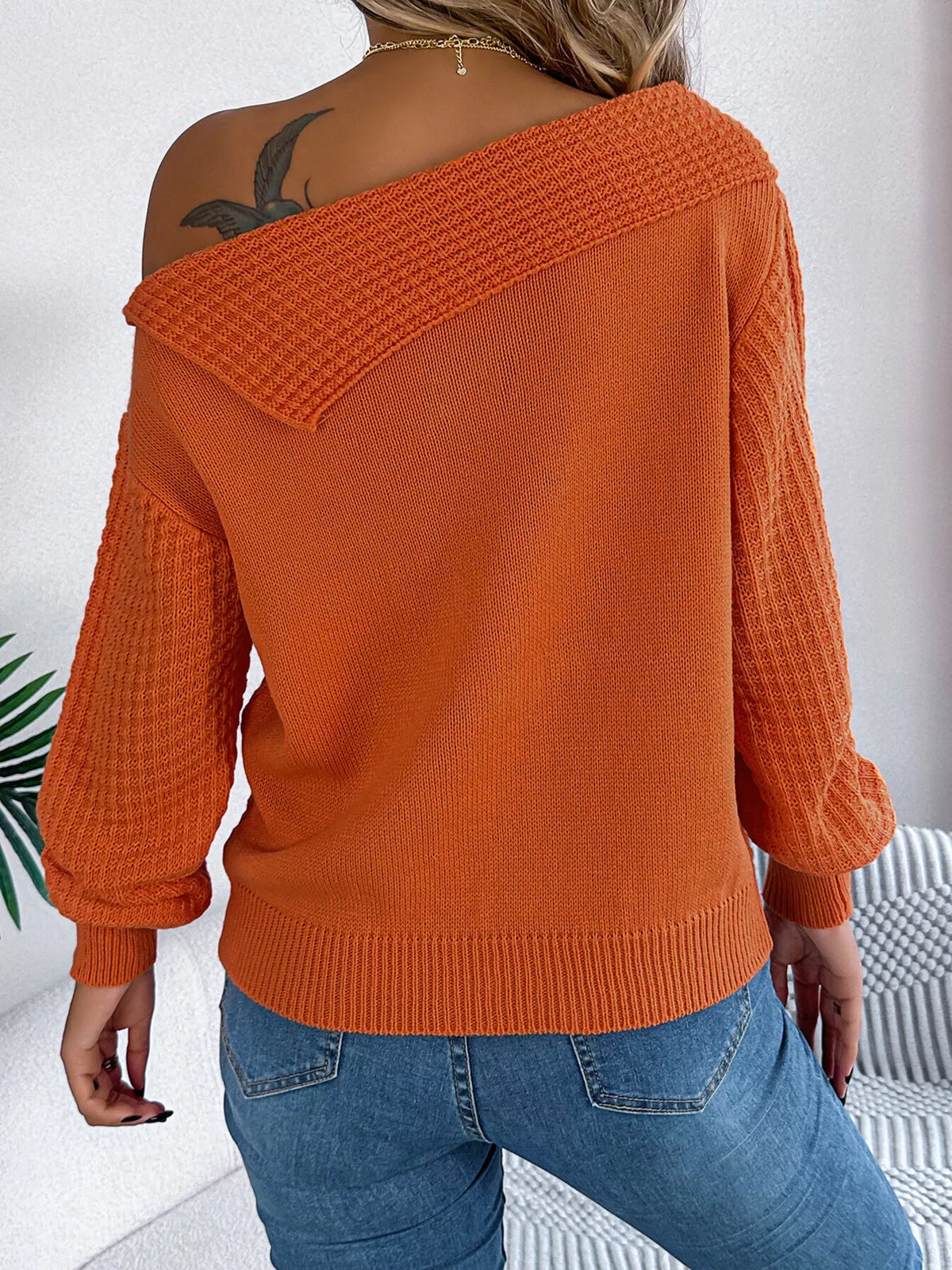 One-shoulder cable knit sweater, view 18