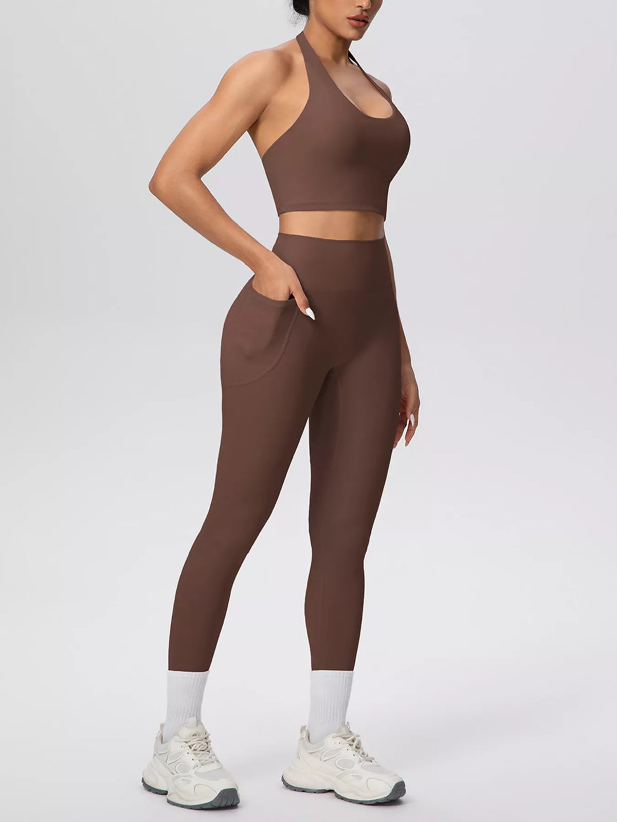 Halter Neck Crop Top & High-Waisted Leggings Set