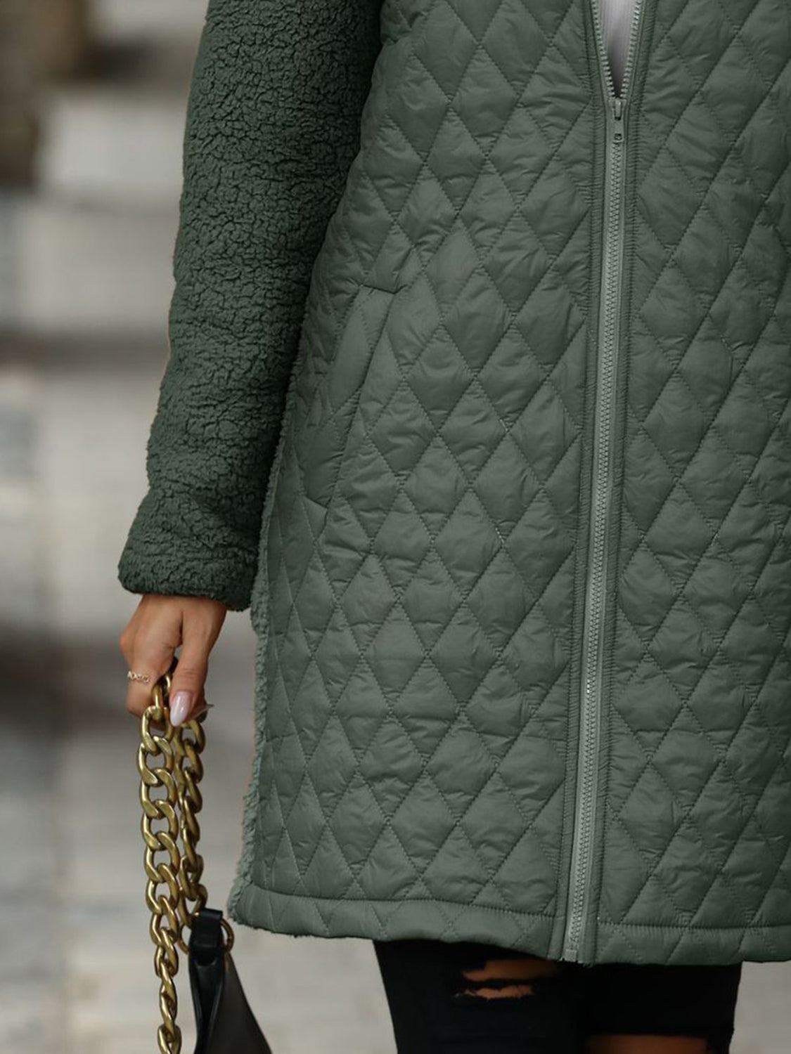 Textured Long Sleeve Hooded Coat