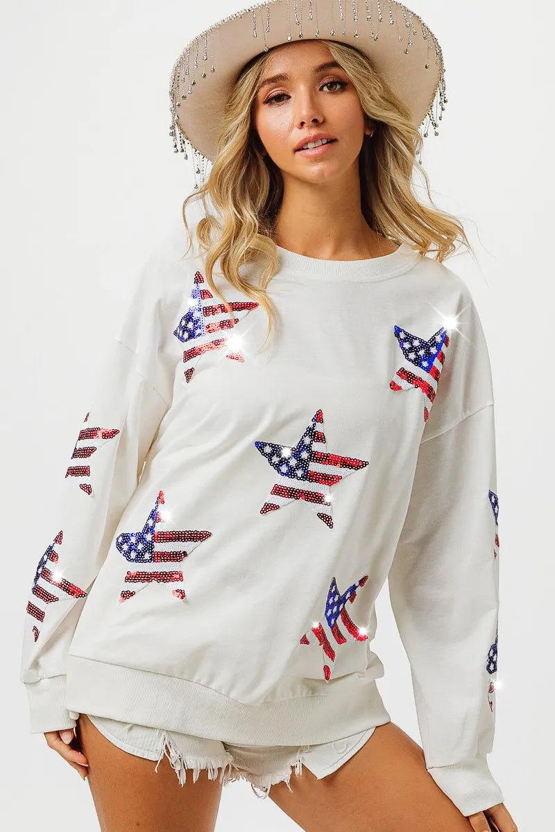 American Flag Sequin Star Sweatshirt