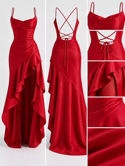High-low ruffle hem evening dress, view 9