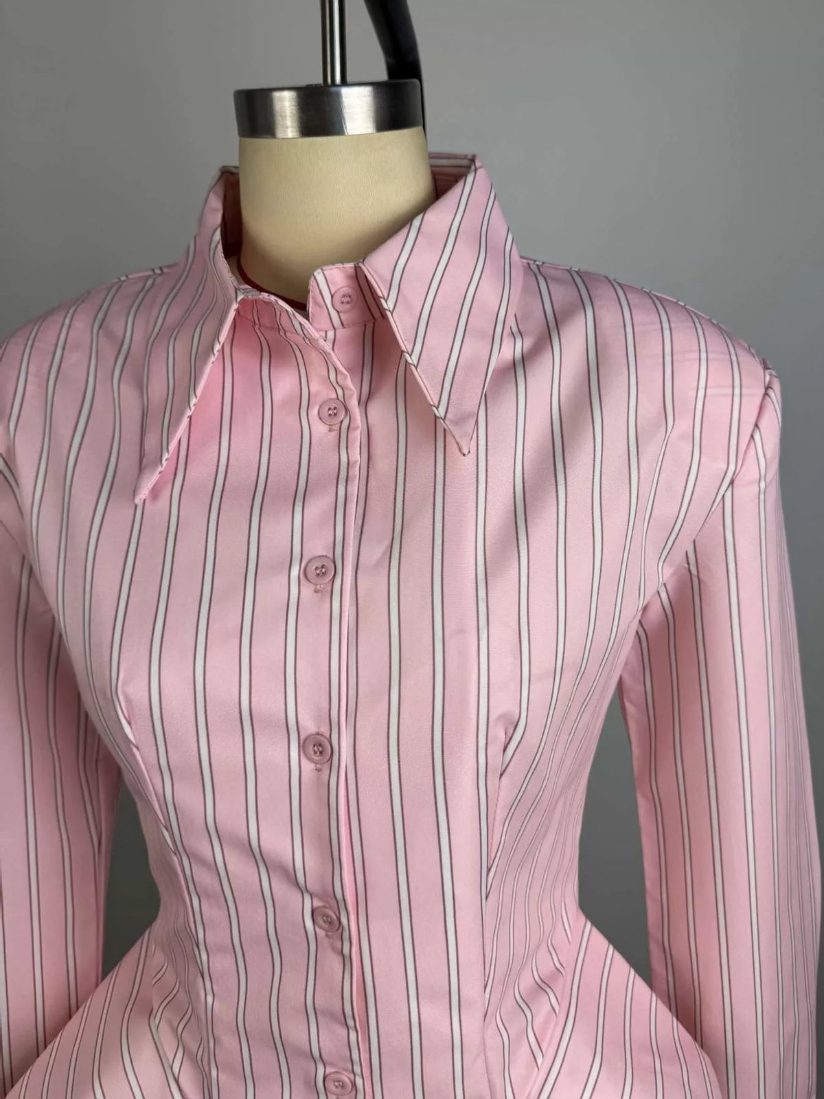 Striped button-up shirt, view 3
