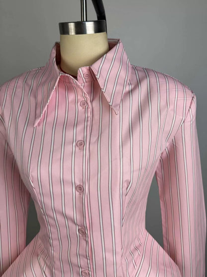 Striped button-up shirt, view 3