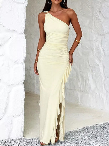 One-shoulder ruched maxi dress, view 3
