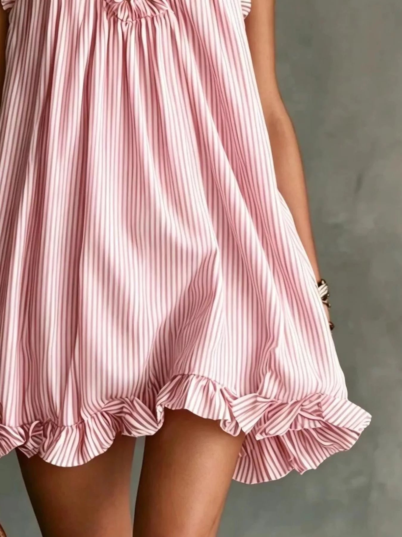 Full Size Ruffled Trim Halter Neck Mini Dress Plus Size