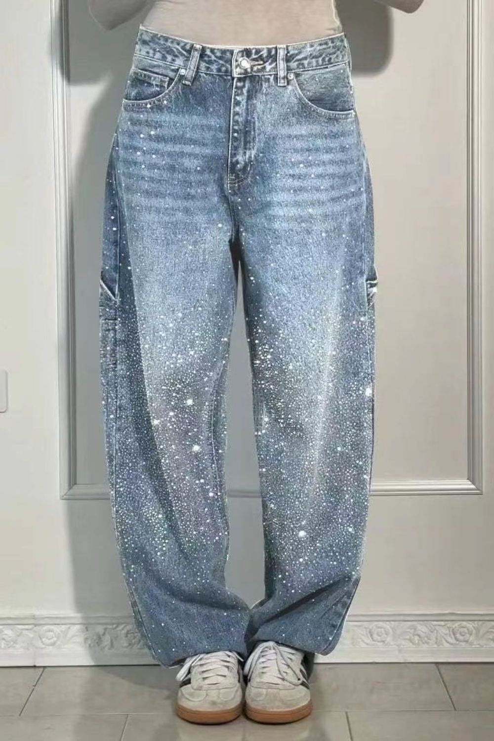 Full Size Rhinestone Wide leg Jeans