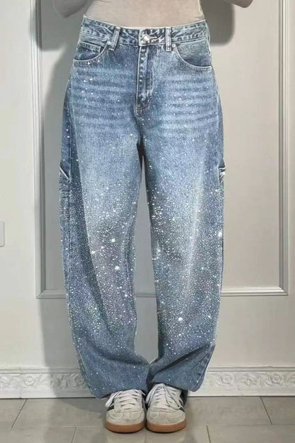 Full Size Rhinestone Wide leg Jeans