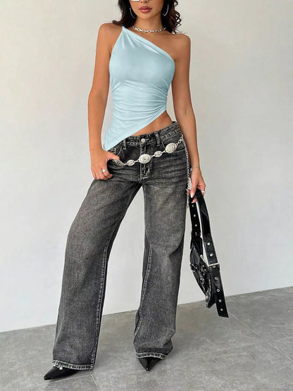 Asymmetrical One-Shoulder Slim Fit Cami