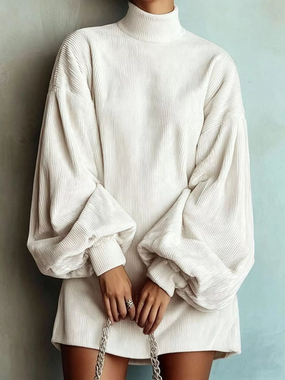 Plus size corduroy lantern sleeve dress, view 3